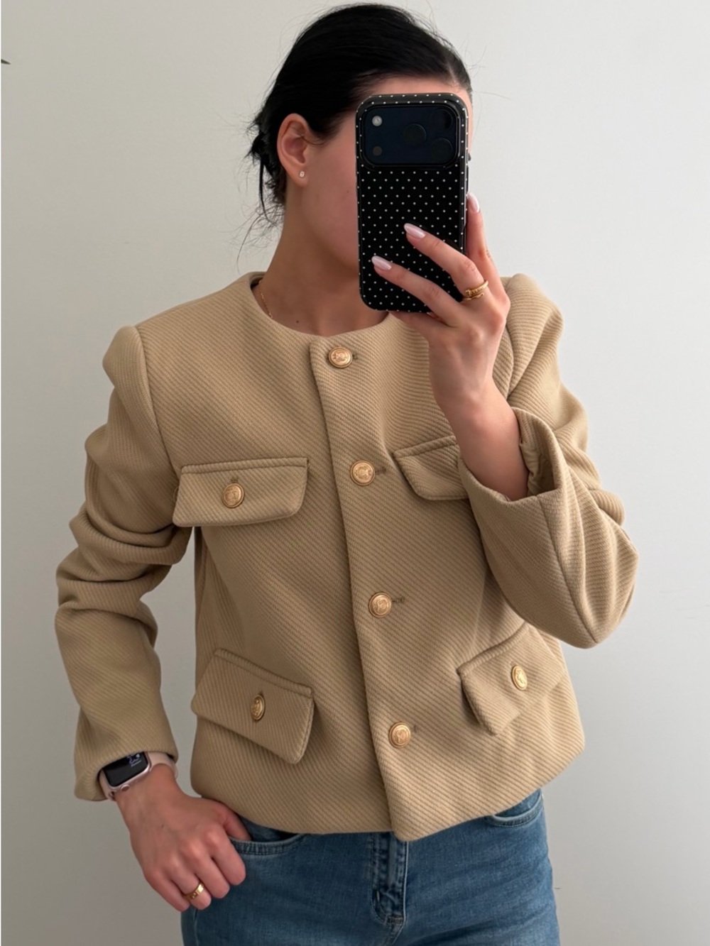 Classic Beige Women's Button Front Jacket